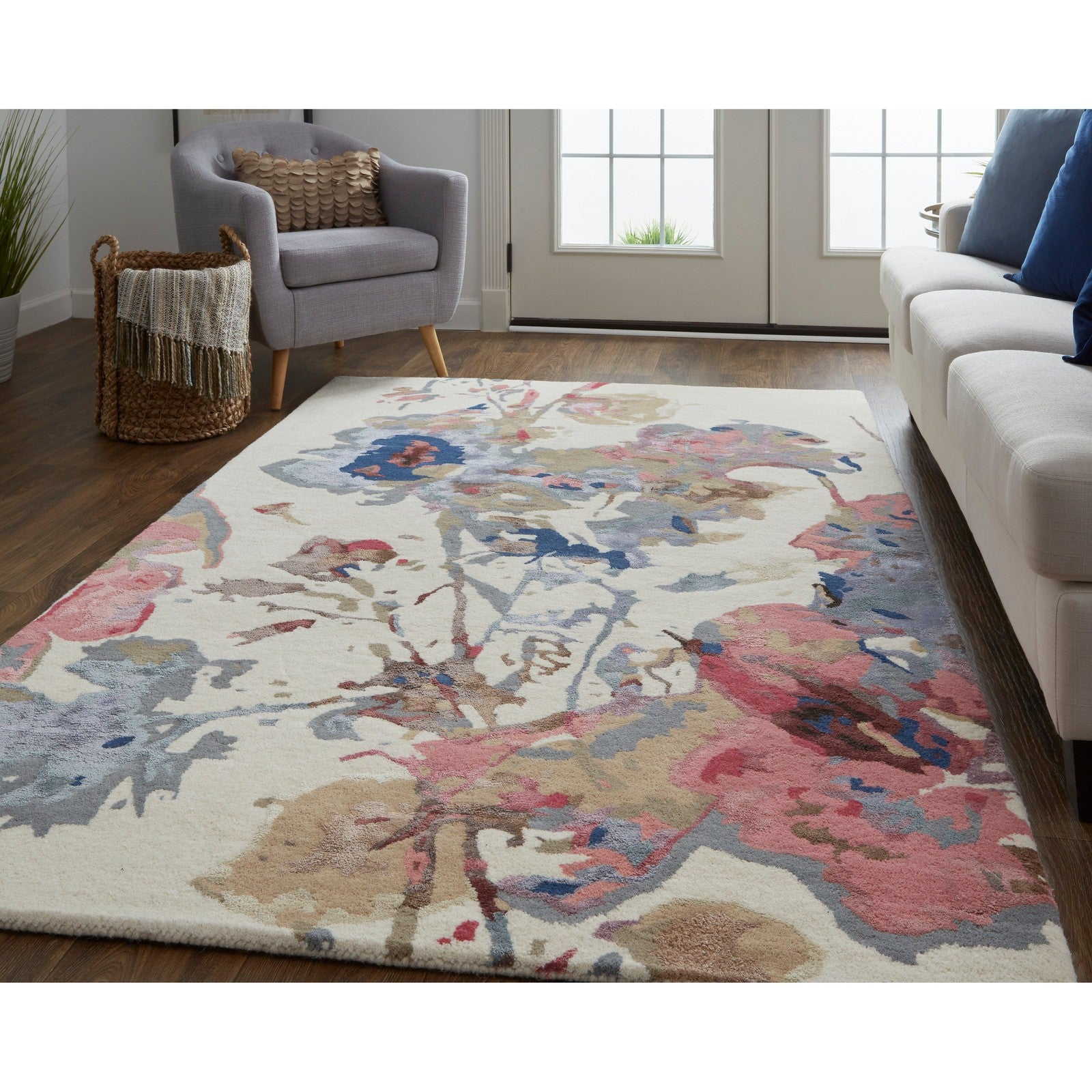 Feizy Dafney 8865F Transitional Floral & Botanical in Blue/Pink/Gray