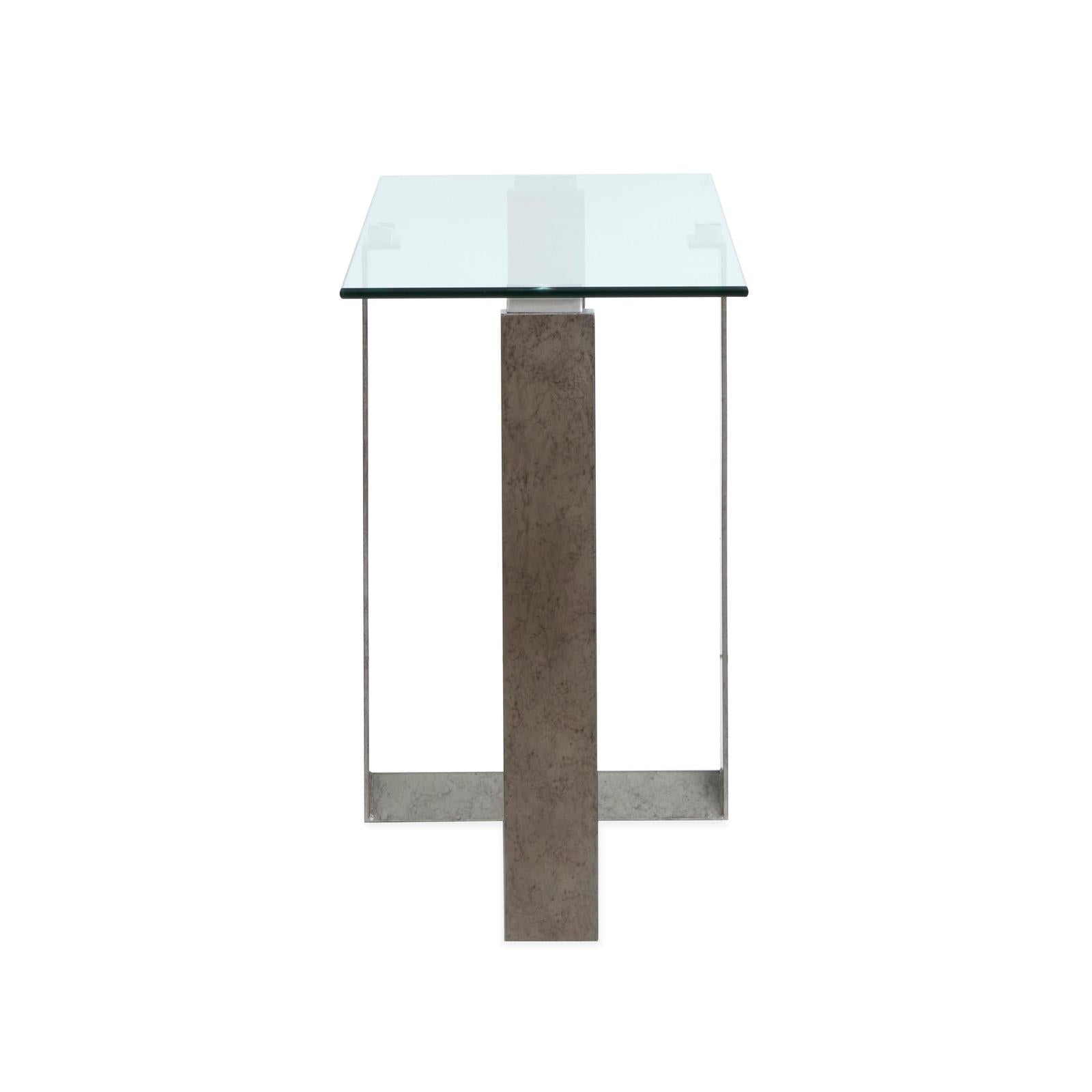Magnussen Home Holden Aged Pewter & Chrome Pucks Rectangular Sofa Table