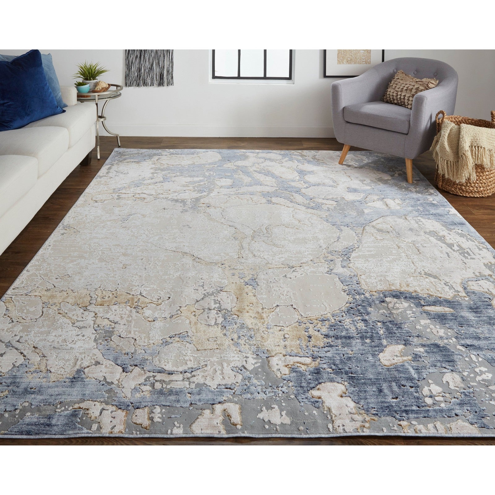 Feizy Laina 39G8F Transitional Abstract in Tan/Blue