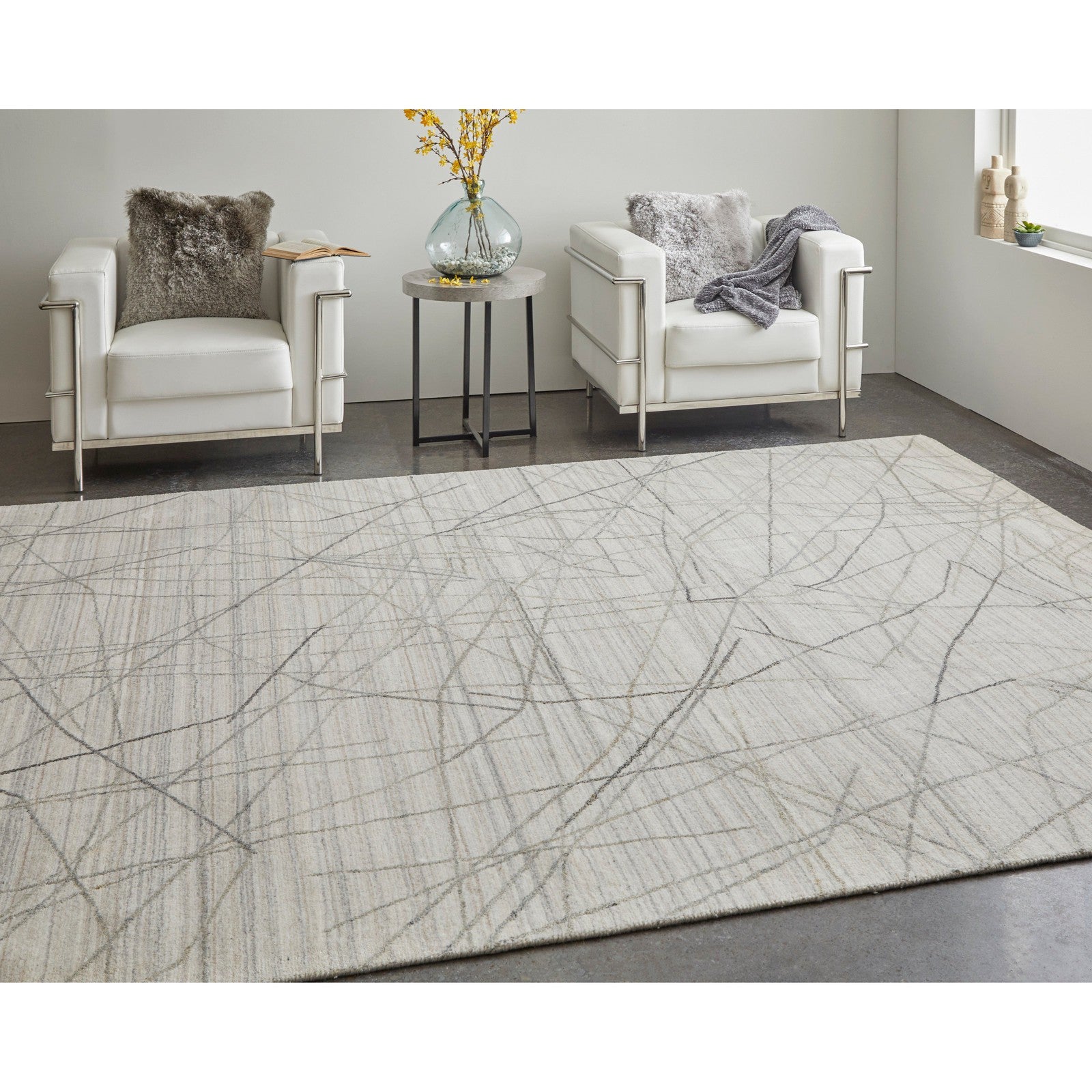 Feizy Whitton 8894F Modern Abstract Rug in Ivory/Gray