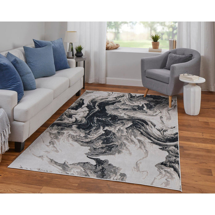 Feizy Micah 39LPF Modern Abstract Rug in Ivory/Black/Taupe