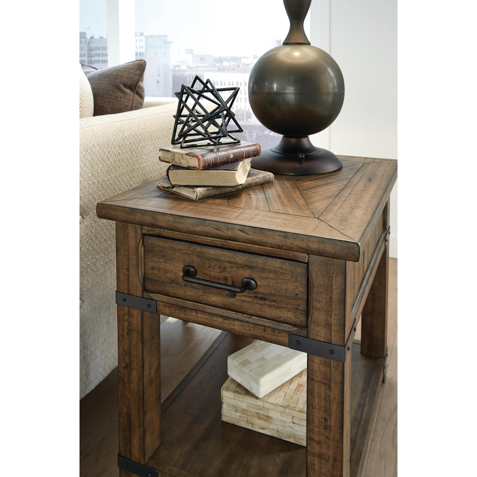 Magnussen Home Chesterfield Farmhouse Timber Rectangular End Table