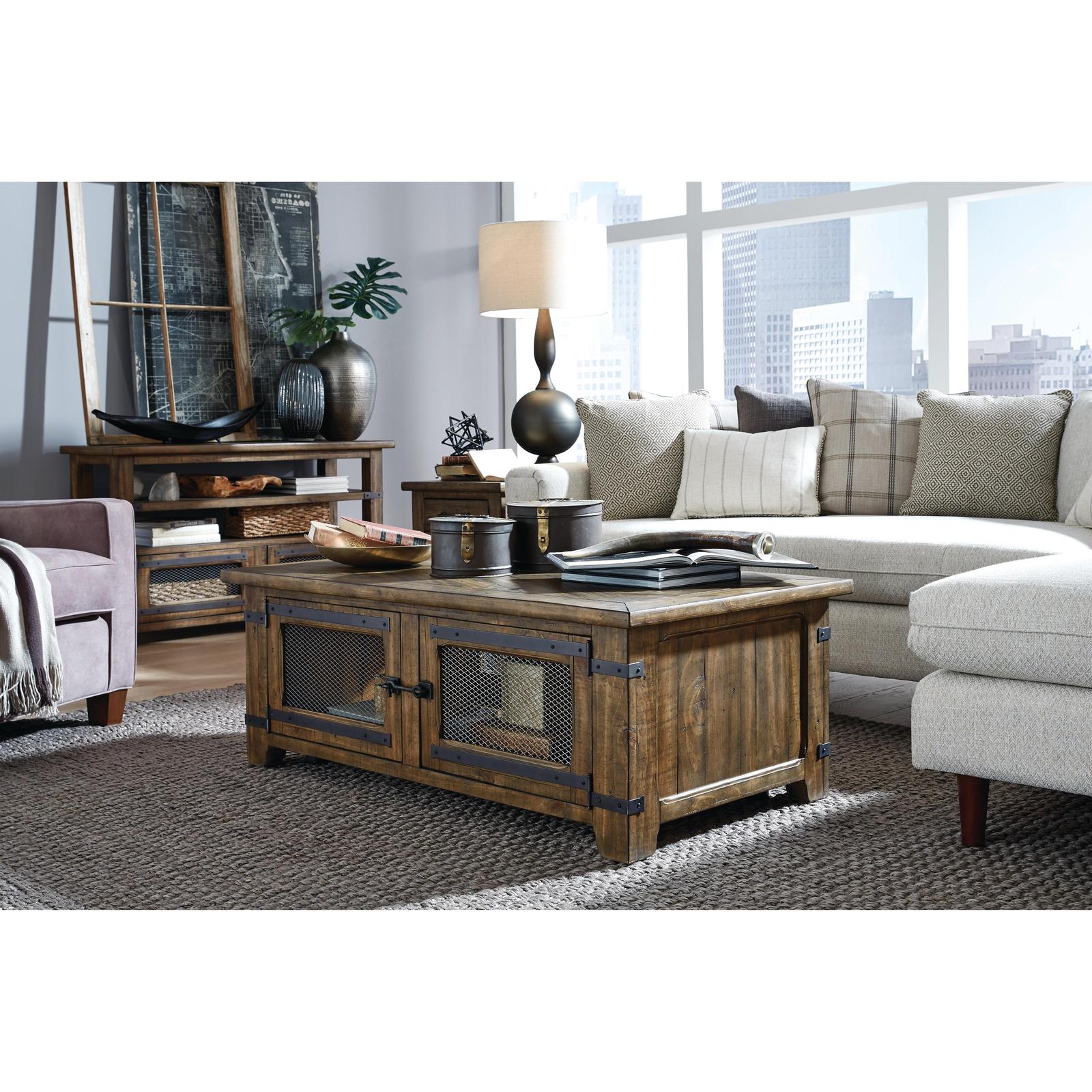 Magnussen Home Chesterfield Farmhouse Timber Lift Top Storage Cocktail Table With Casters