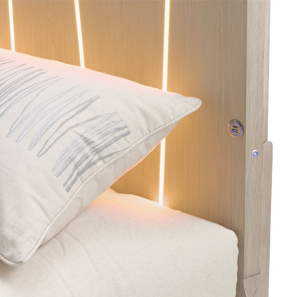 Michael Amini Lotus Bay Panel Bed with LED Lights - Sand