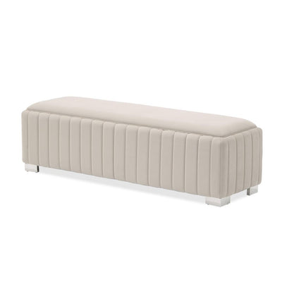 Michael Amini Amaryllis Velvet Accent Bench - Taupe/Chrome