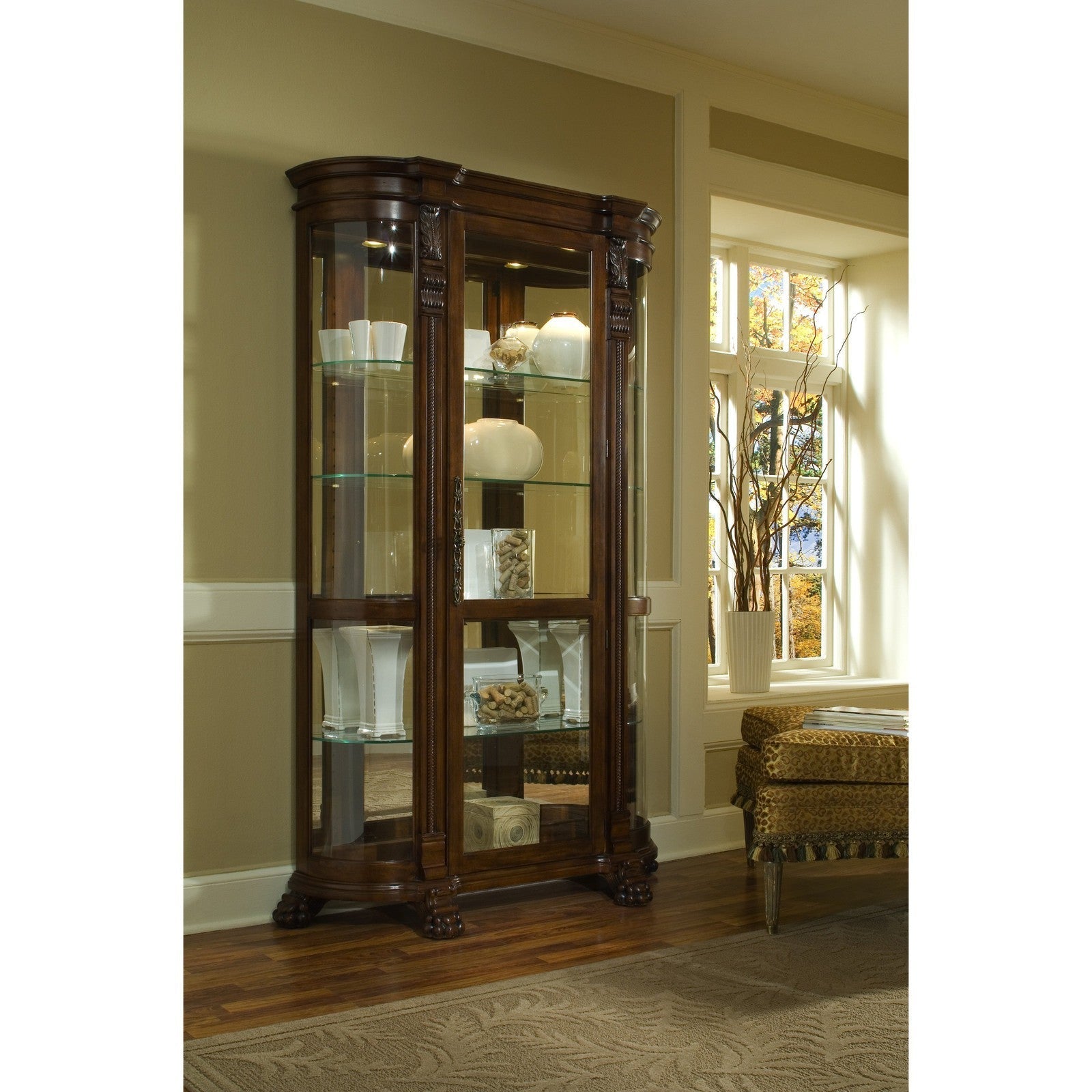 Pulaski Furniture PFC Curios Lighted Curio Curved Front 4 Shelf Cabinet