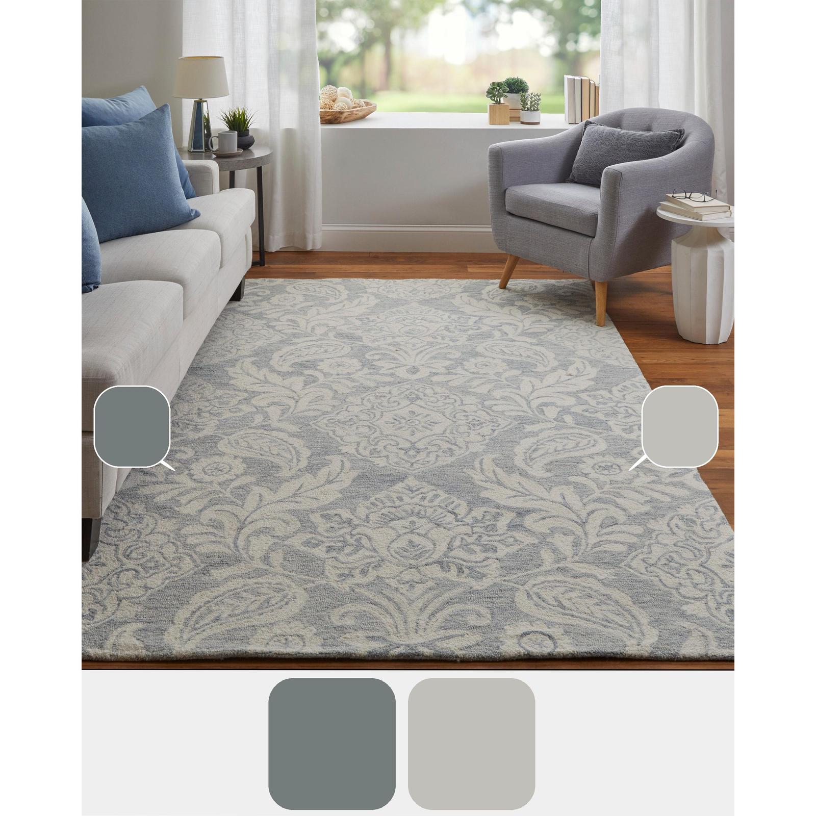 Feizy Belfort 8776F Transitional Medallion Rug in Blue/Ivory