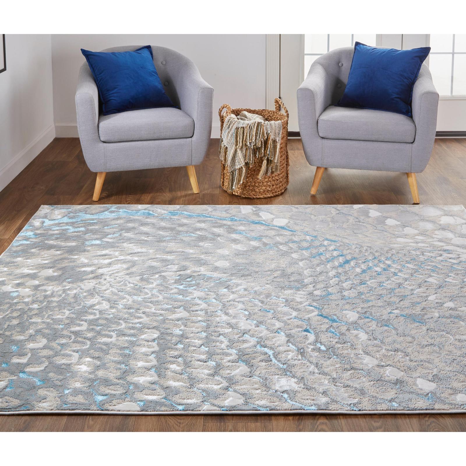 Feizy Azure 3403F Modern Abstract Rug in Blue/Silver/Gray