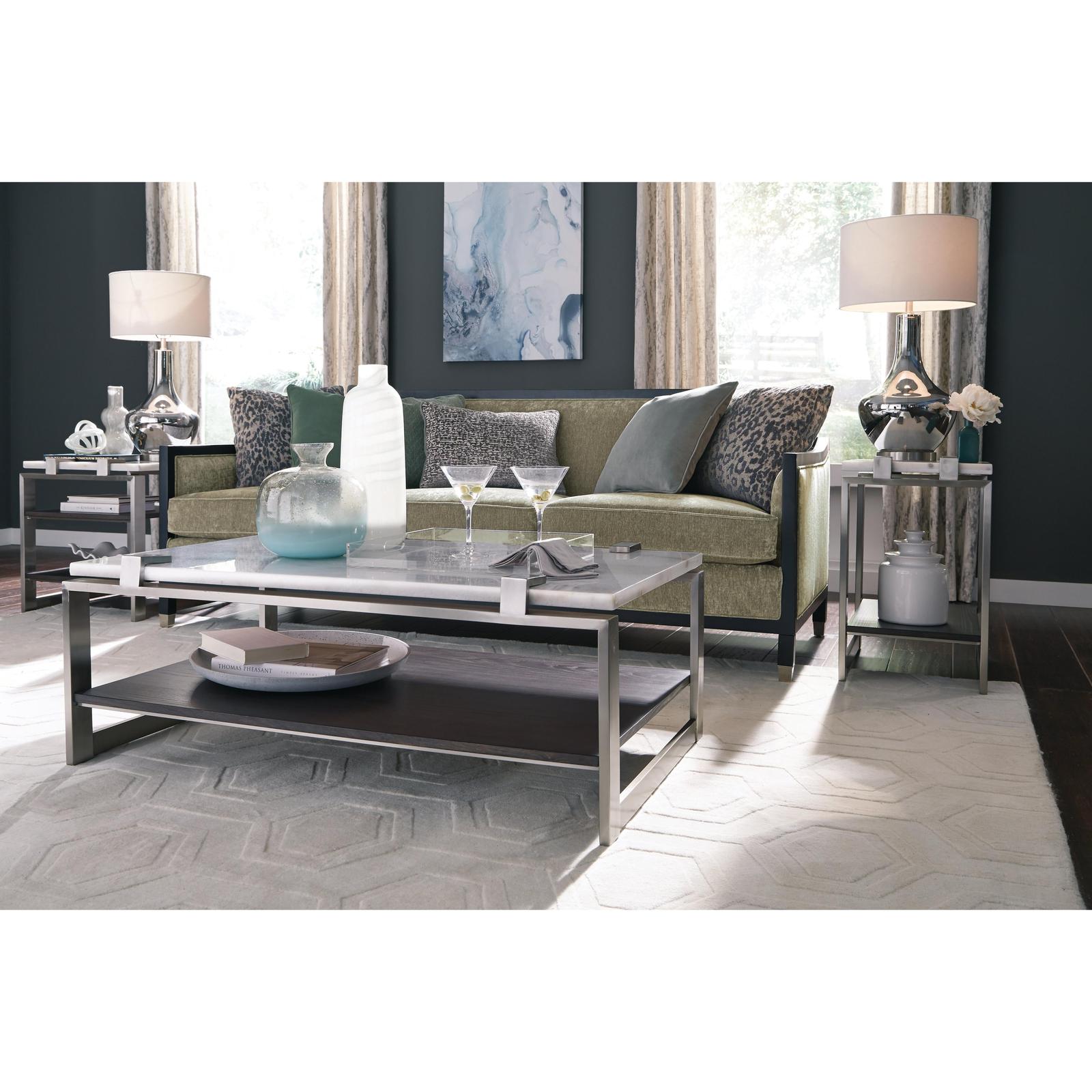 Magnussen Home Paradox Pearl White And Roasted Almond And Brushed Platinum Rectangular Cocktail Table
