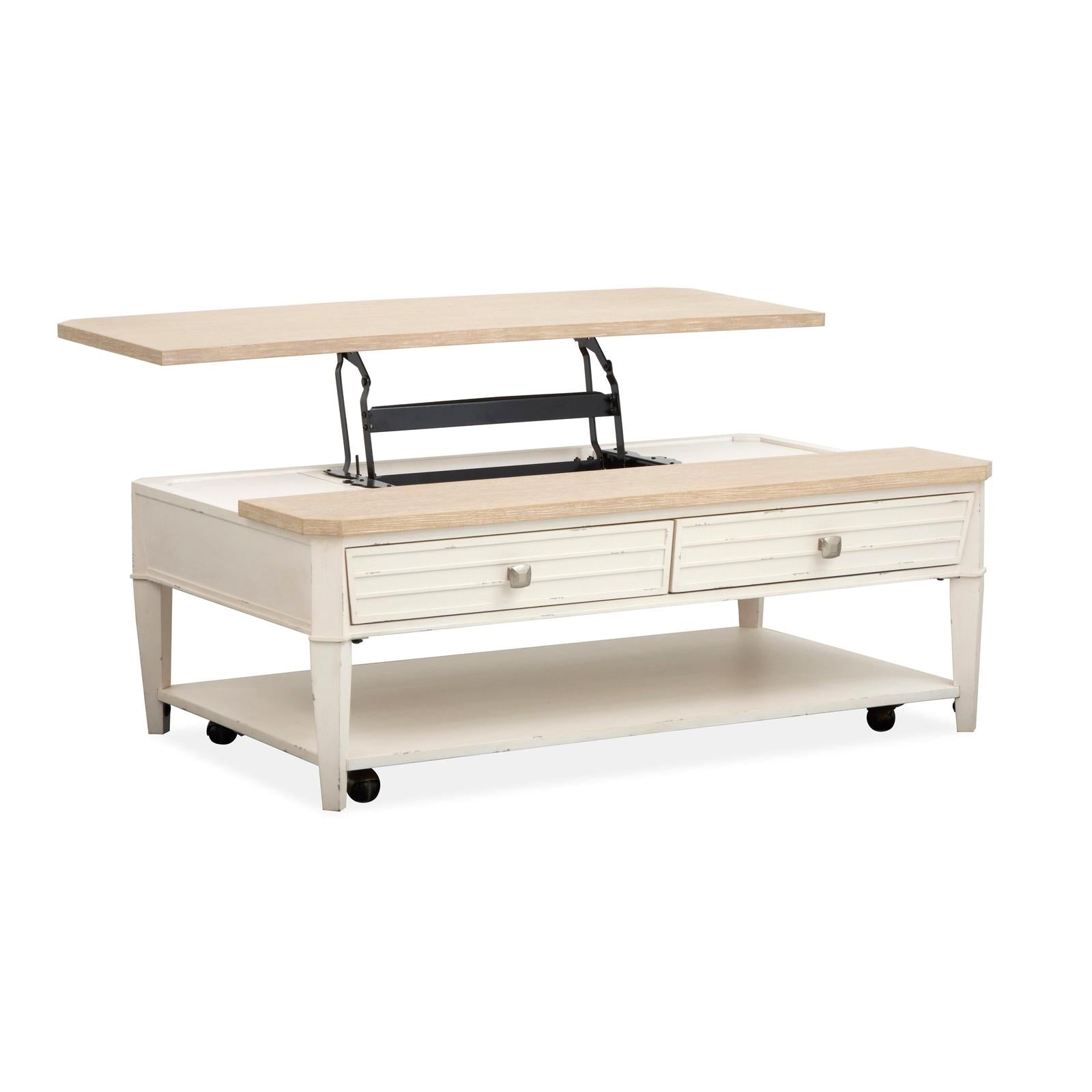 Salt Life Home Echo Isles Sea Pearl and Driftwood Lift Top Storage Cocktail Table with Casters