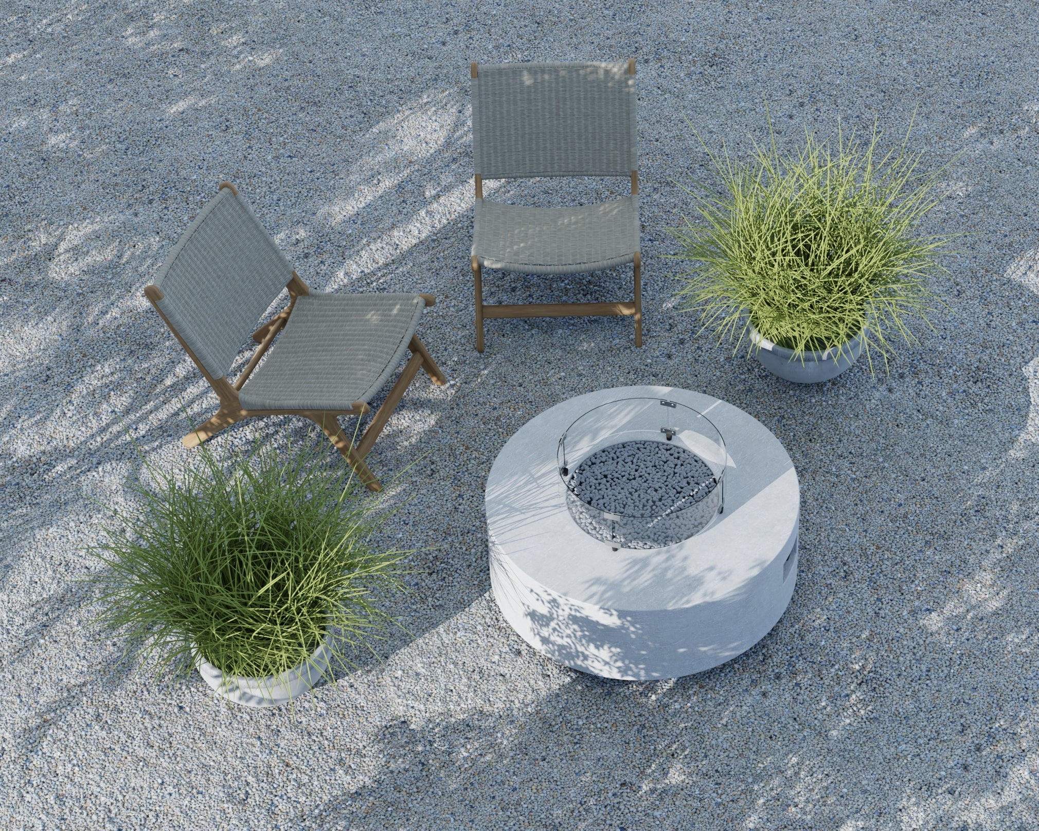 Sunset West Gravelstone Round Fire Table w/ Glass Surround