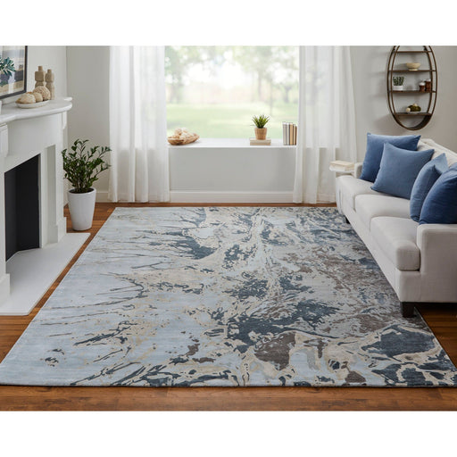 Feizy Zarah 8918F Modern Watercolor Rug in Blue/Taupe/Green