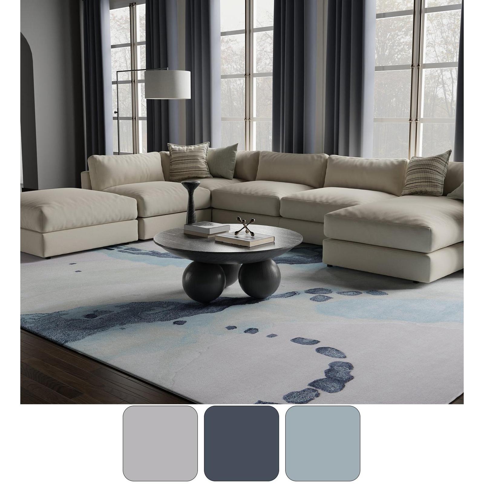 Feizy Kawai 8986F Modern Abstract Rug in Green/Blue/Ivory