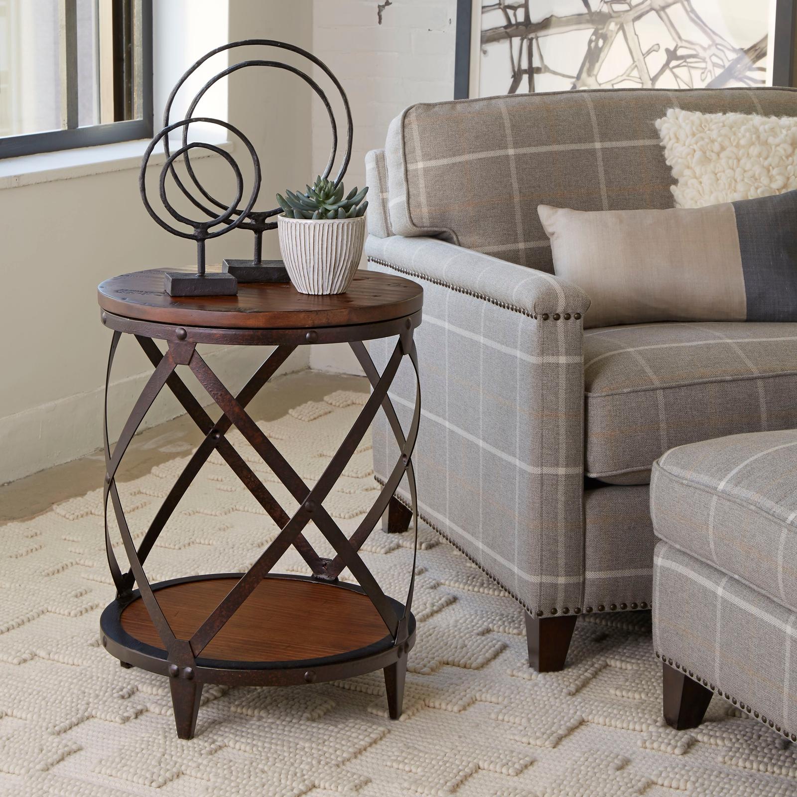 Magnussen Home Pinebrook Distressed Natural Pine Round Accent Table