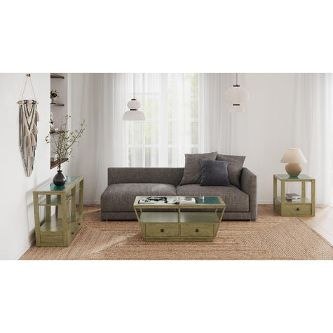 Magnussen Home Elora Walnut And Tarnished Silver And Clear Glass Round Cocktail Table
