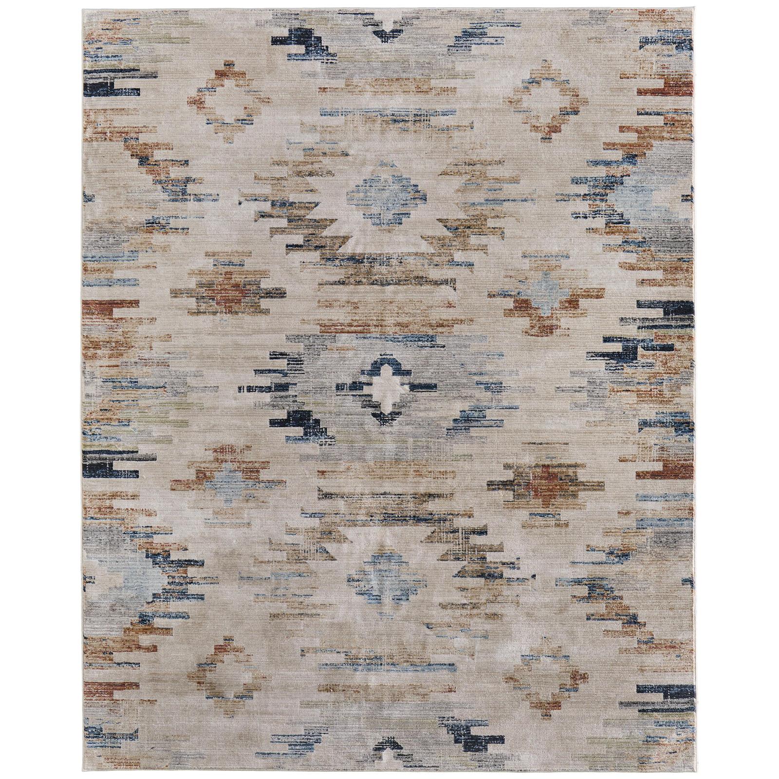 Feizy Melrose 39ULF Traditional Diamond, Ivory/Blue/Brown, Rug