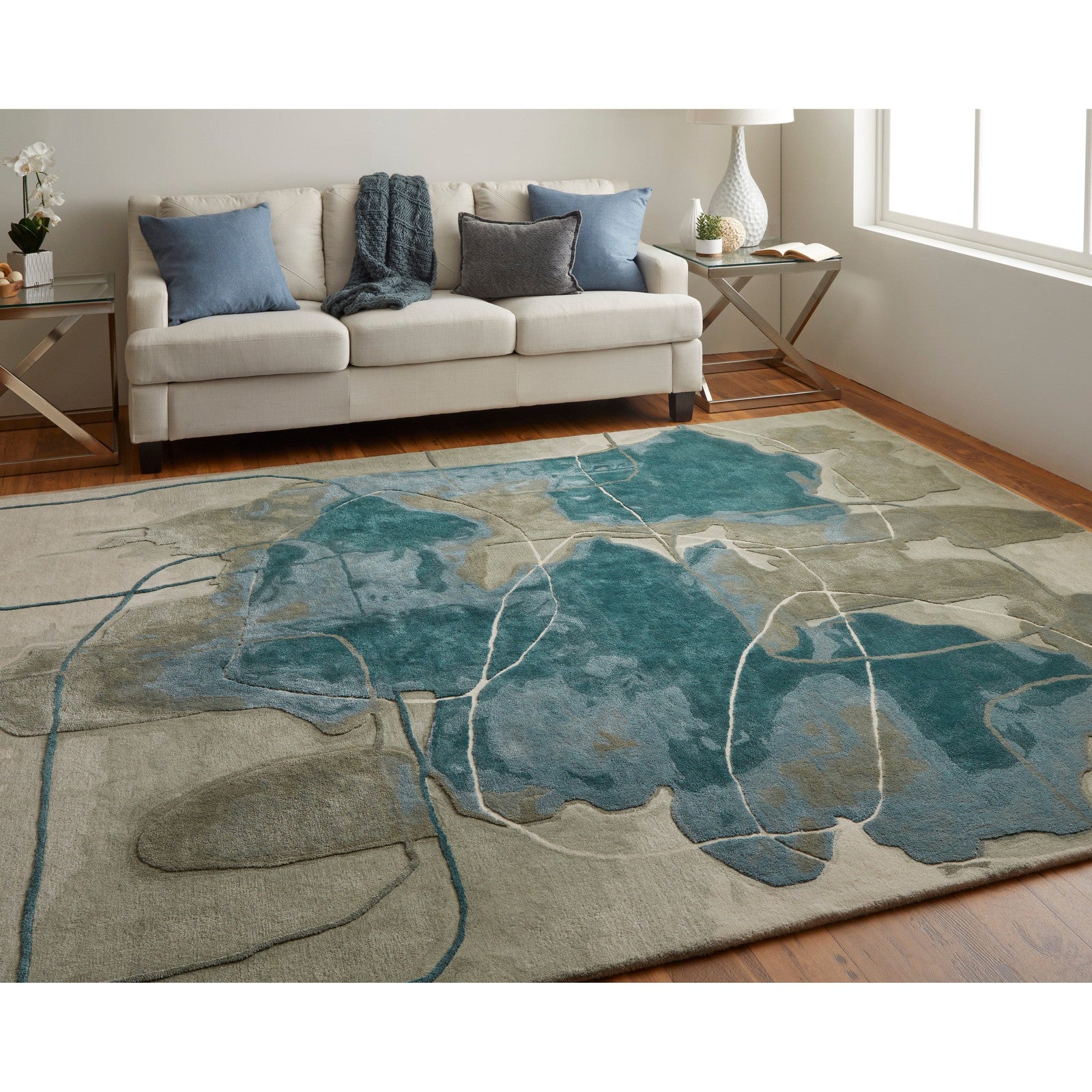 Feizy Anya 8885F Transitional Abstract Rug in Blue/Gray/Ivory