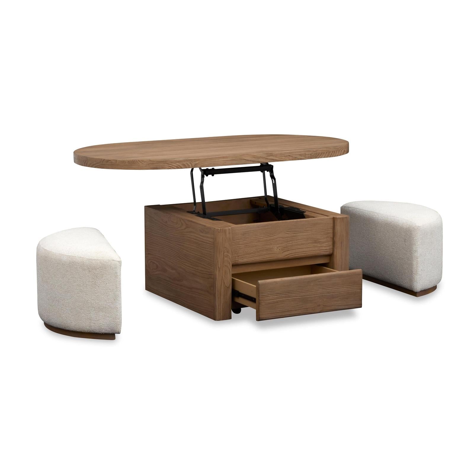 Magnussen Home Hayden Golden Oat Lift Top Storage Cocktail Table With Casters & 2 Uph.Stools