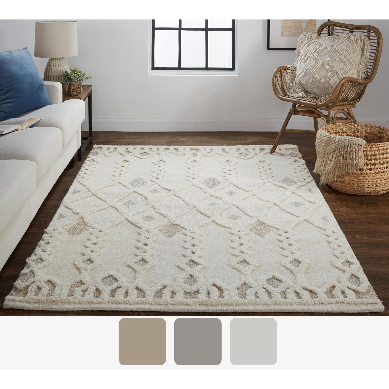 Feizy Anica 8011F Transitional Trellis & Lattice Rug in Ivory/Tan/Silver