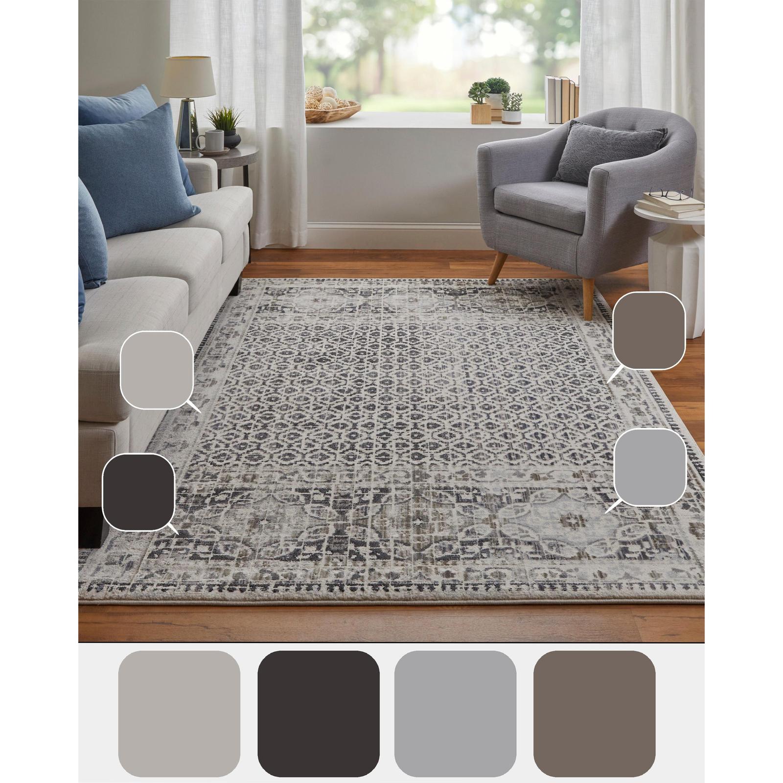 Feizy Kano 3874F Transitional Distressed Rug in Ivory/Taupe/Gray