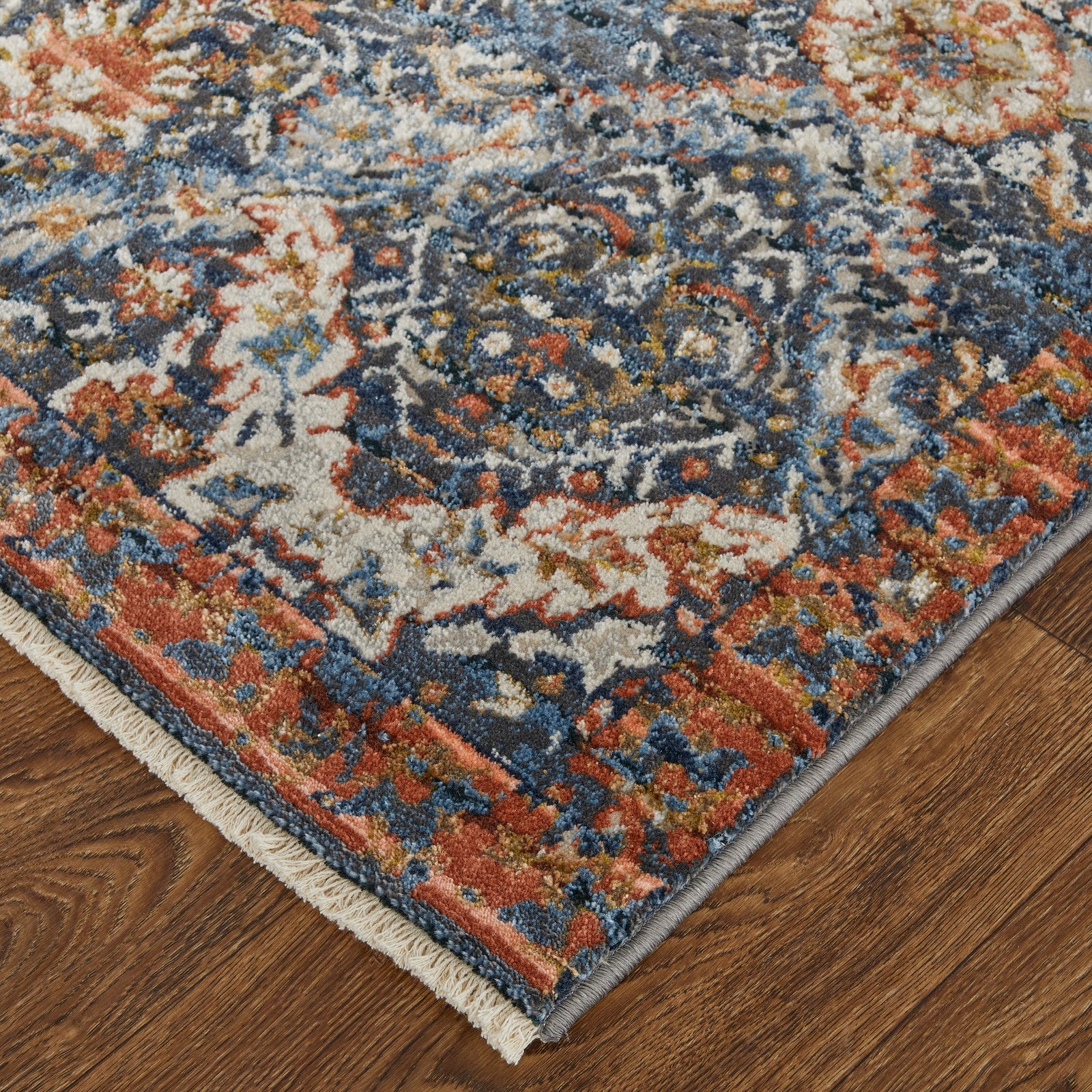 Feizy Kaia 39HRF Transitional Floral & Botanical in Blue/Orange/Ivory
