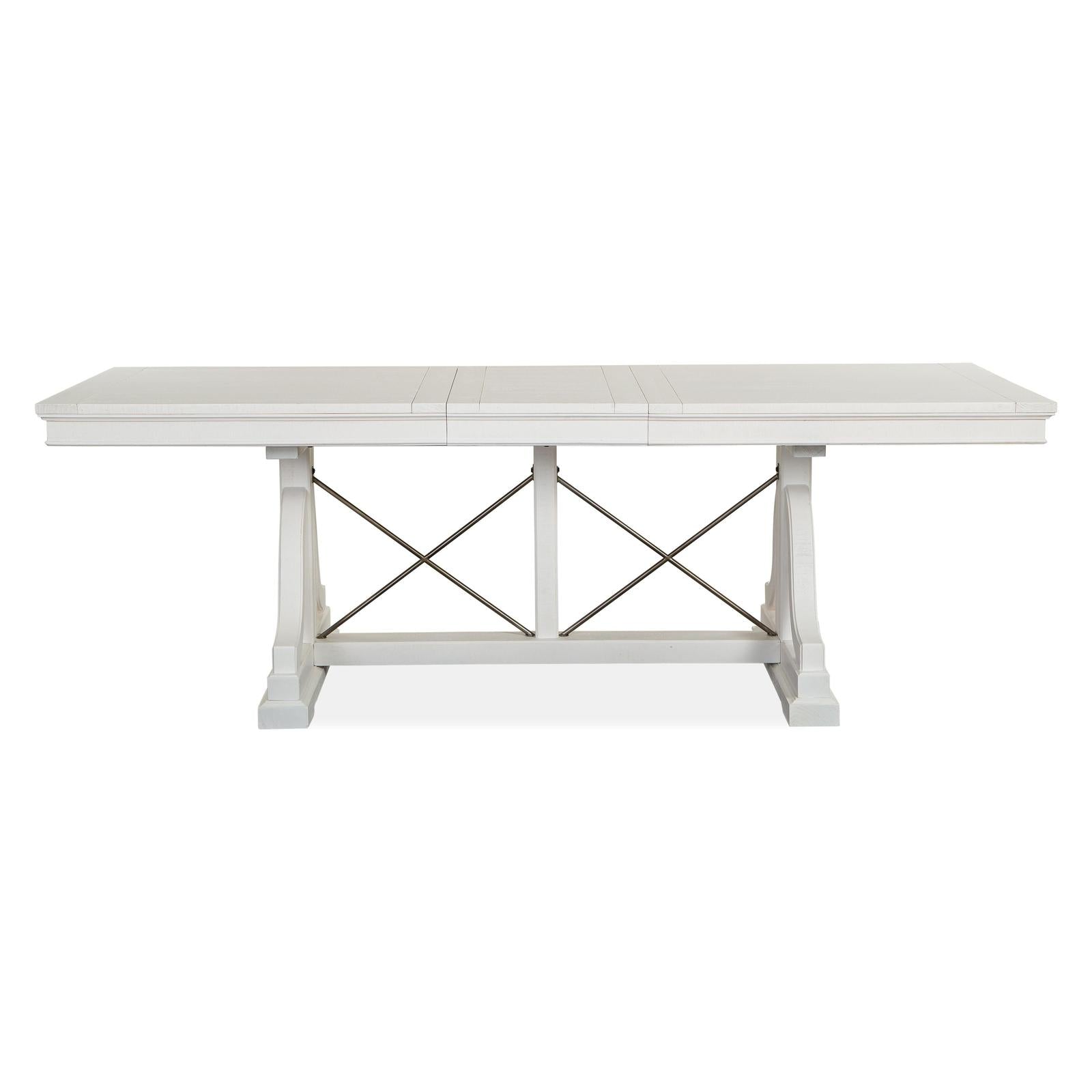 Magnussen Home Heron Cove Chalk White And Dovetail Grey Extendable Trestle Dining Table