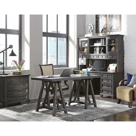 Magnussen Home Sutton Place Weathered Charcoal Fully Upholstered Swivel Chair