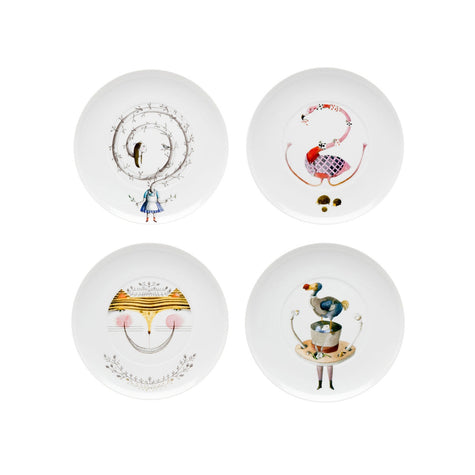 Vista Alegre Tea with Alice Dessert Plates Gift Box By Teresa Lima - Set of 4