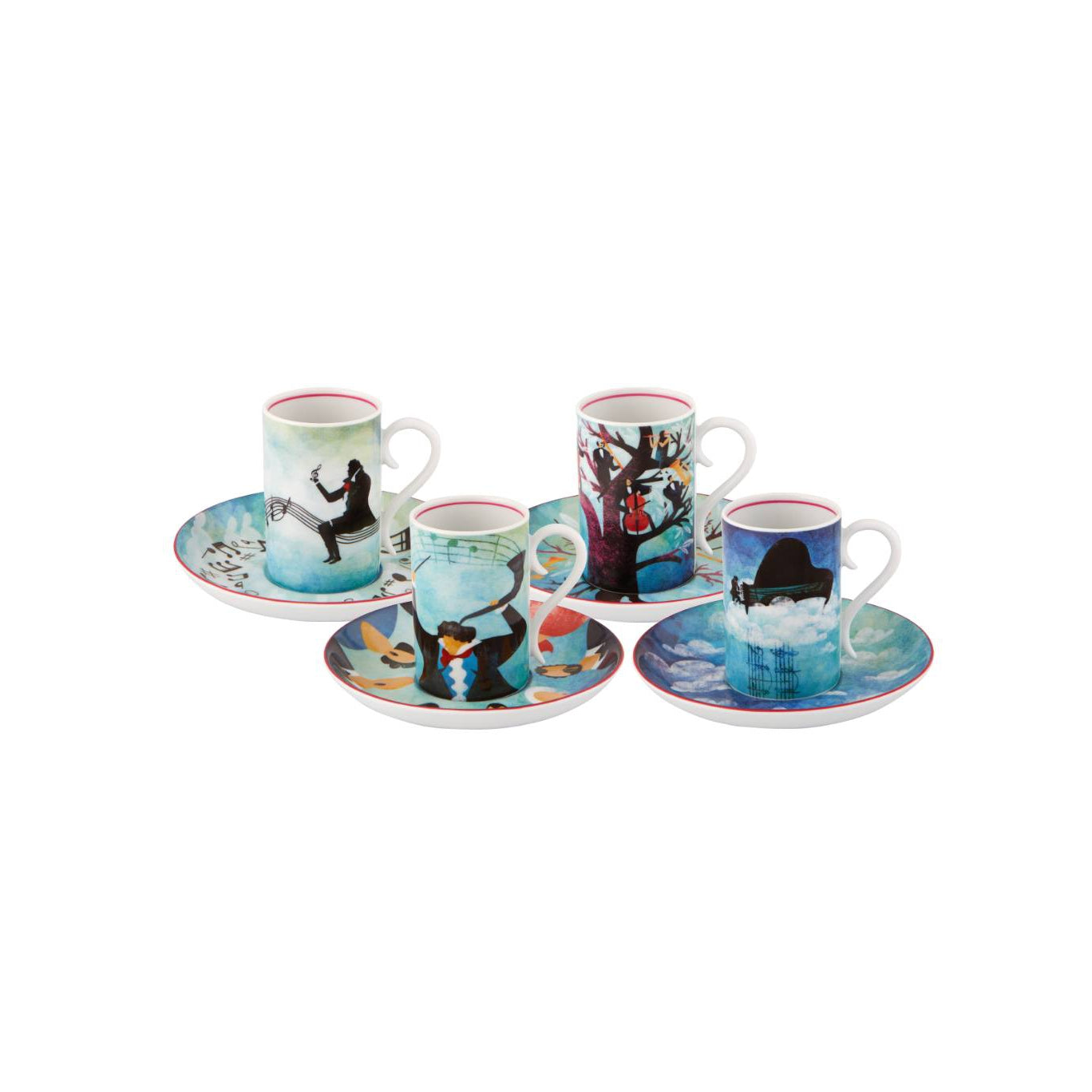 Vista Alegre Fur Beethoven Coffee Cups & Saucer By Fatinha Ramos - Set of 4