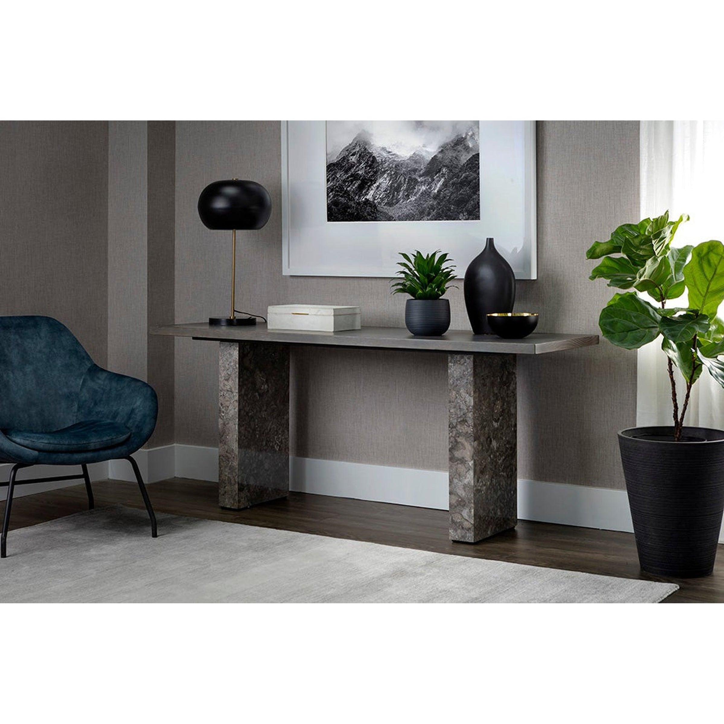 Sunpan Rebel Console Table - Grey Marble/Charcoal Grey