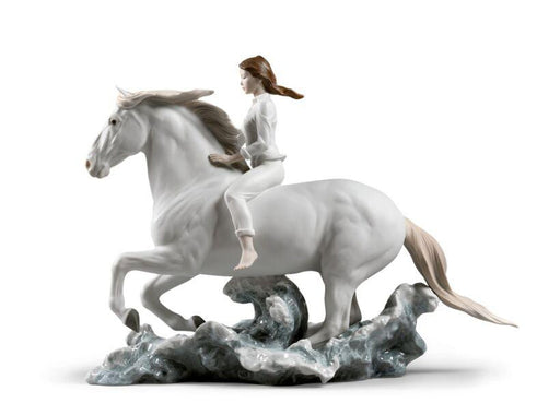 Lladro Riding her horse on the seashore Horse & Woman Figurine