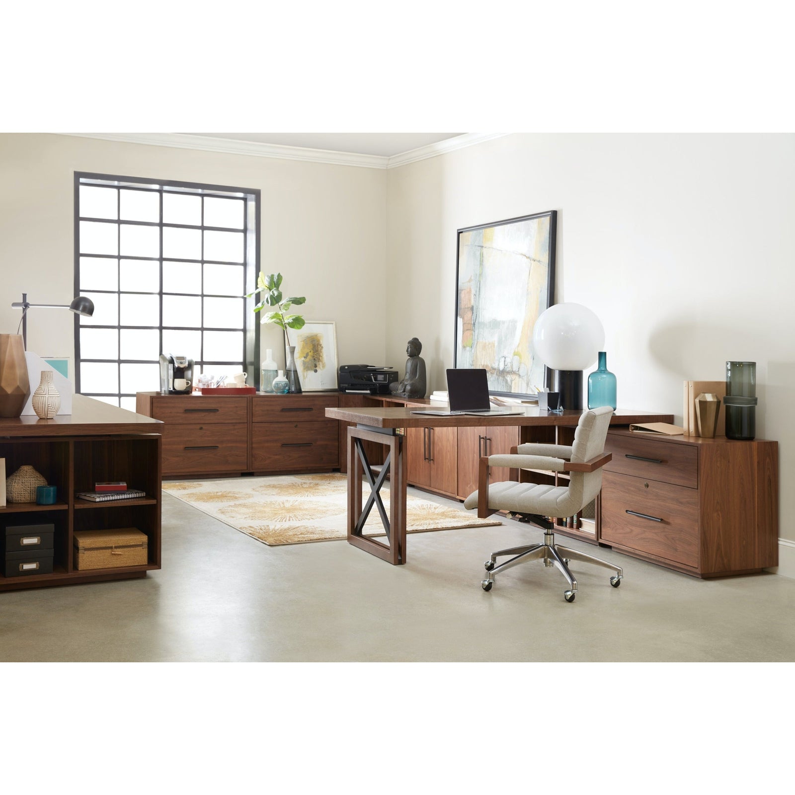 Hooker Furniture Elon Desk with Two-Door Cabinet and Short Bookcase