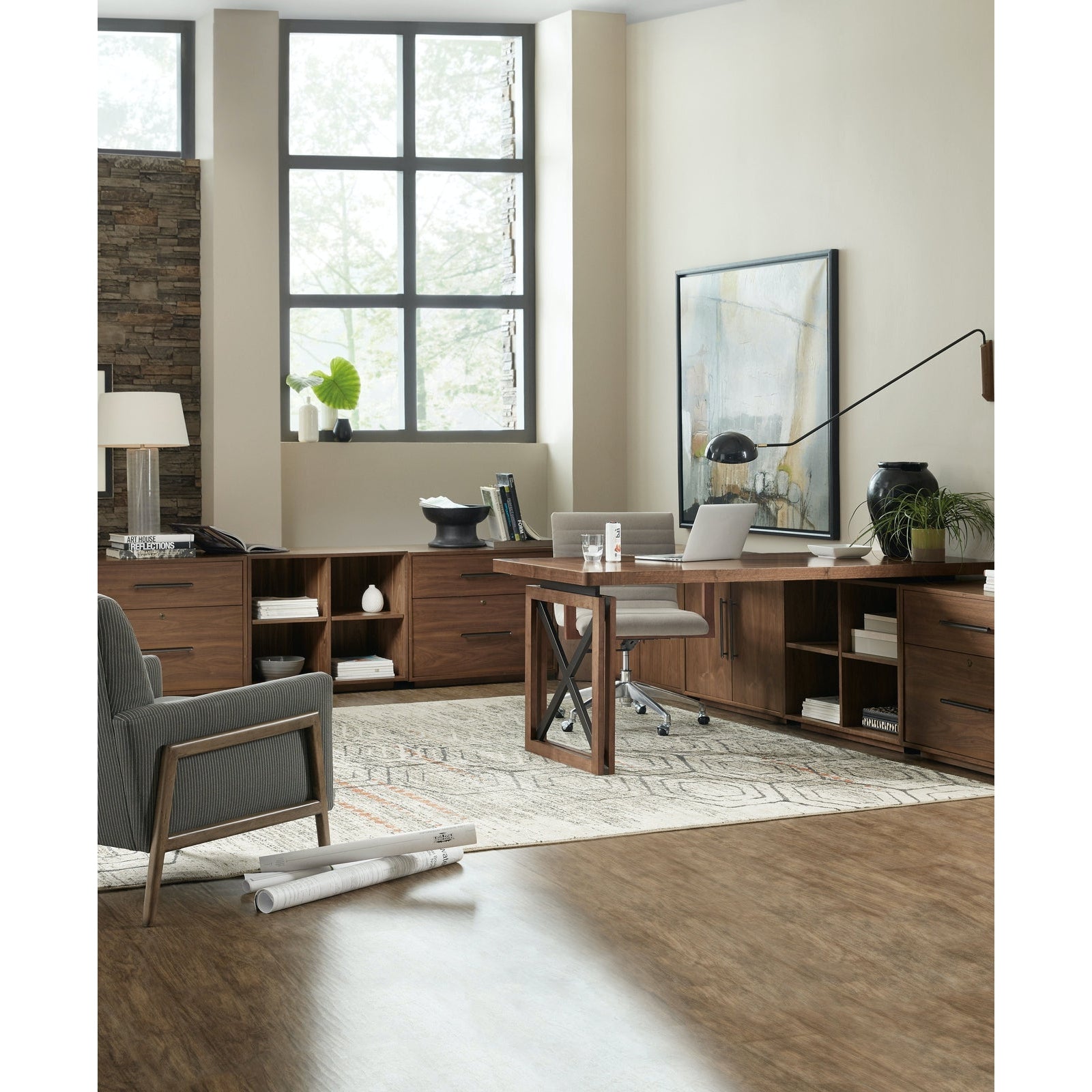 Hooker Furniture Elon Desk with Two-Door Cabinet and Short Bookcase
