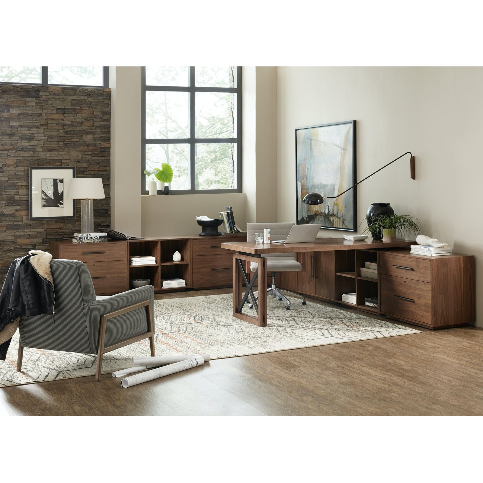 Hooker Furniture Elon Desk with Two-Door Cabinet and Short Bookcase