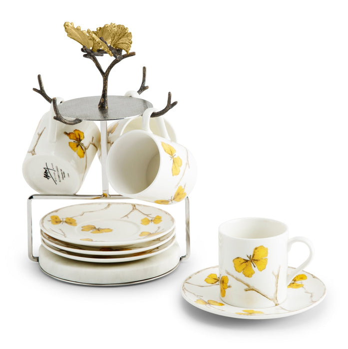 Michael Aram Butterfly Ginkgo Gold Demitasse Set with Stand