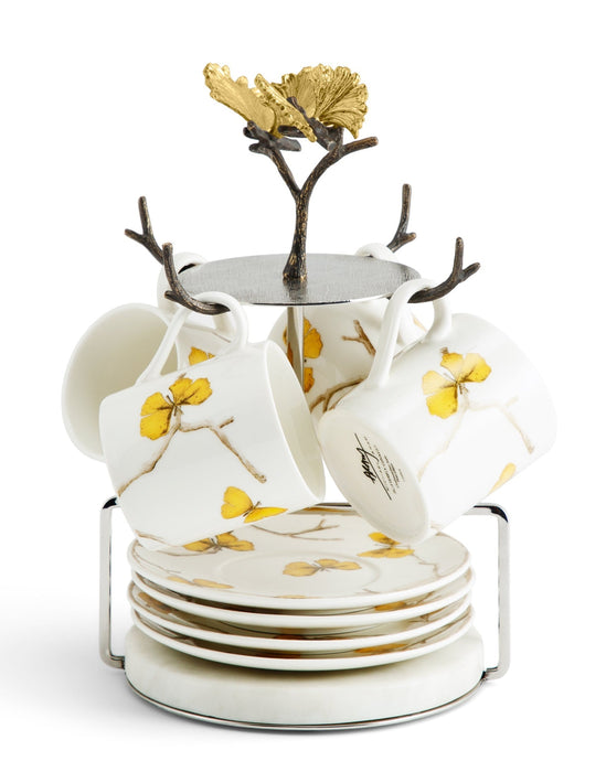 Michael Aram Butterfly Ginkgo Gold Demitasse Set with Stand