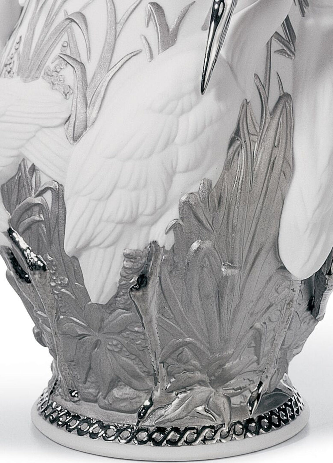 Lladro Herons' Realm Vase Silver Lustre