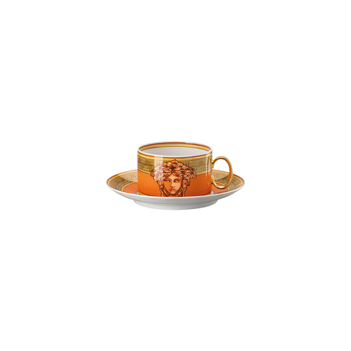 Versace Medusa Amplified Tea Cup & Saucer - Orange Coin