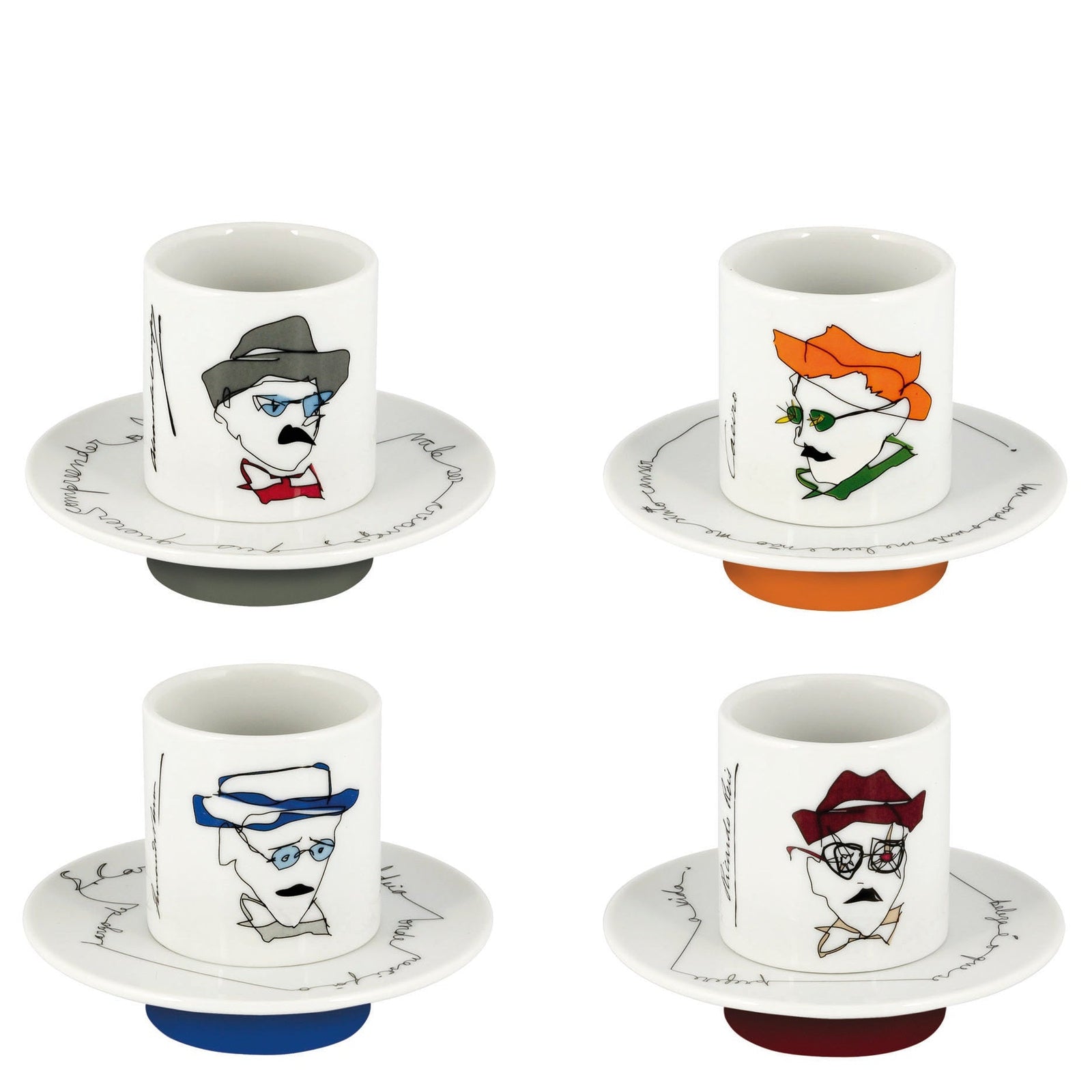 Vista Alegre Heteronimos Coffee Cups & Saucers By Catarina Pestana - Set of 4