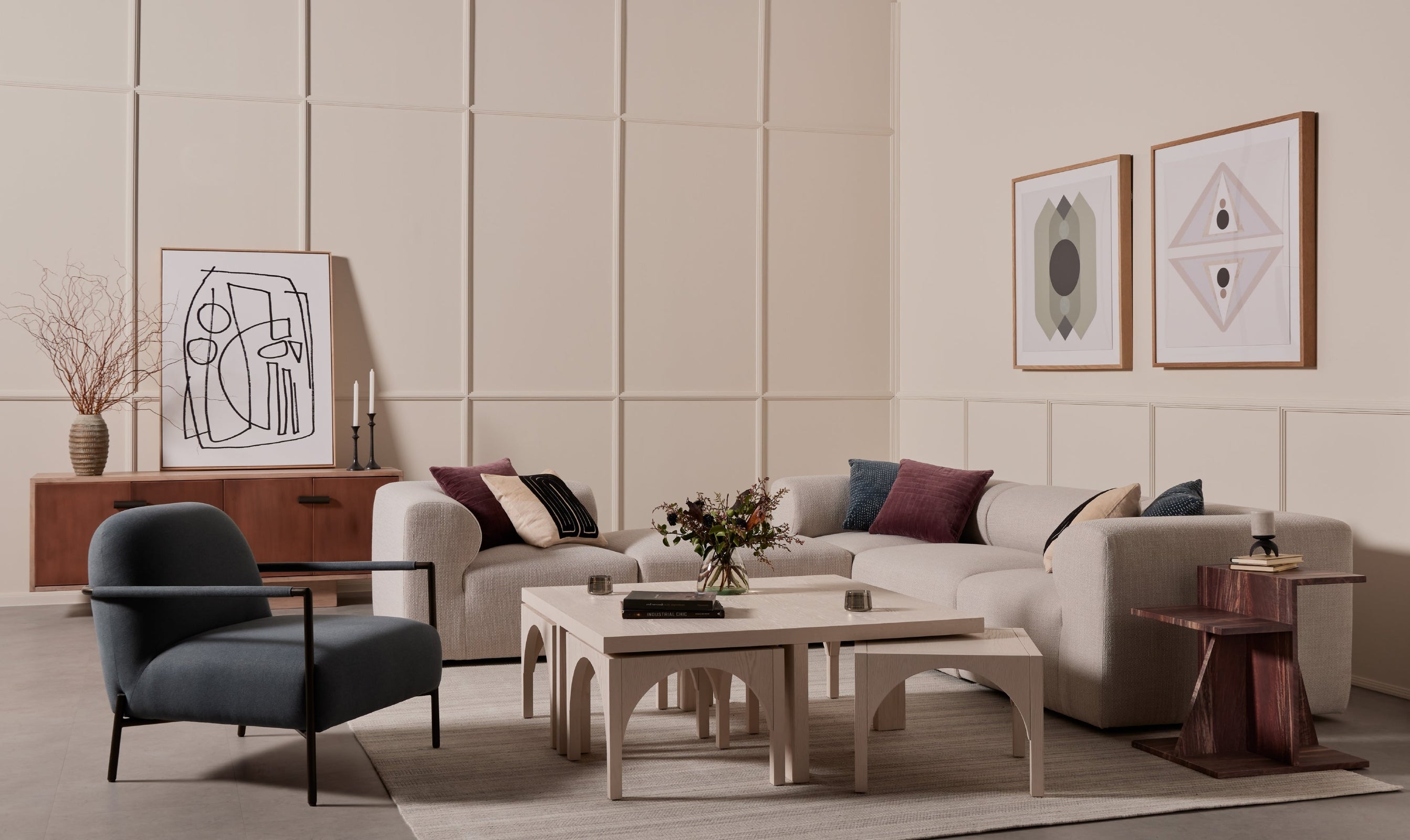 Four Hands Amara Coffee Table with Nesting Arch Seats