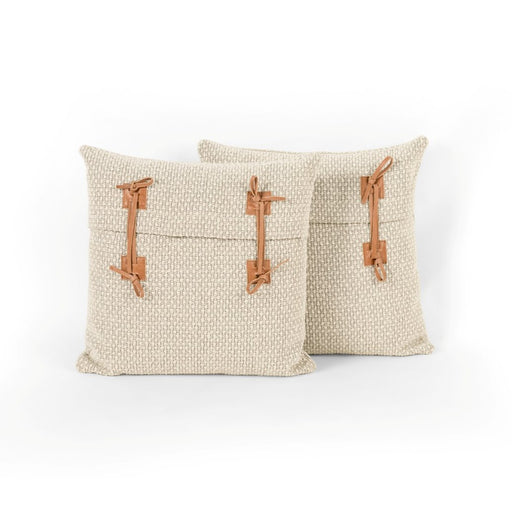Leather Tie Pillow-Oatmeal-Set 2-20"