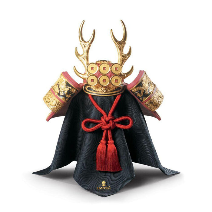 Lladro Red Samurai Helmet Figurine Golden Lustre