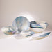 Global Views Ivory Turquoise Feather Swirl Oval Bowl