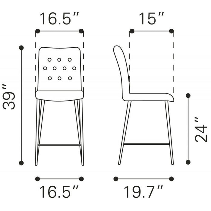 Zuo Uppsala Counter Chair - Set of 2