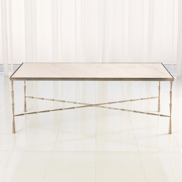 Global Views Spike Cocktail Table with Marble Top