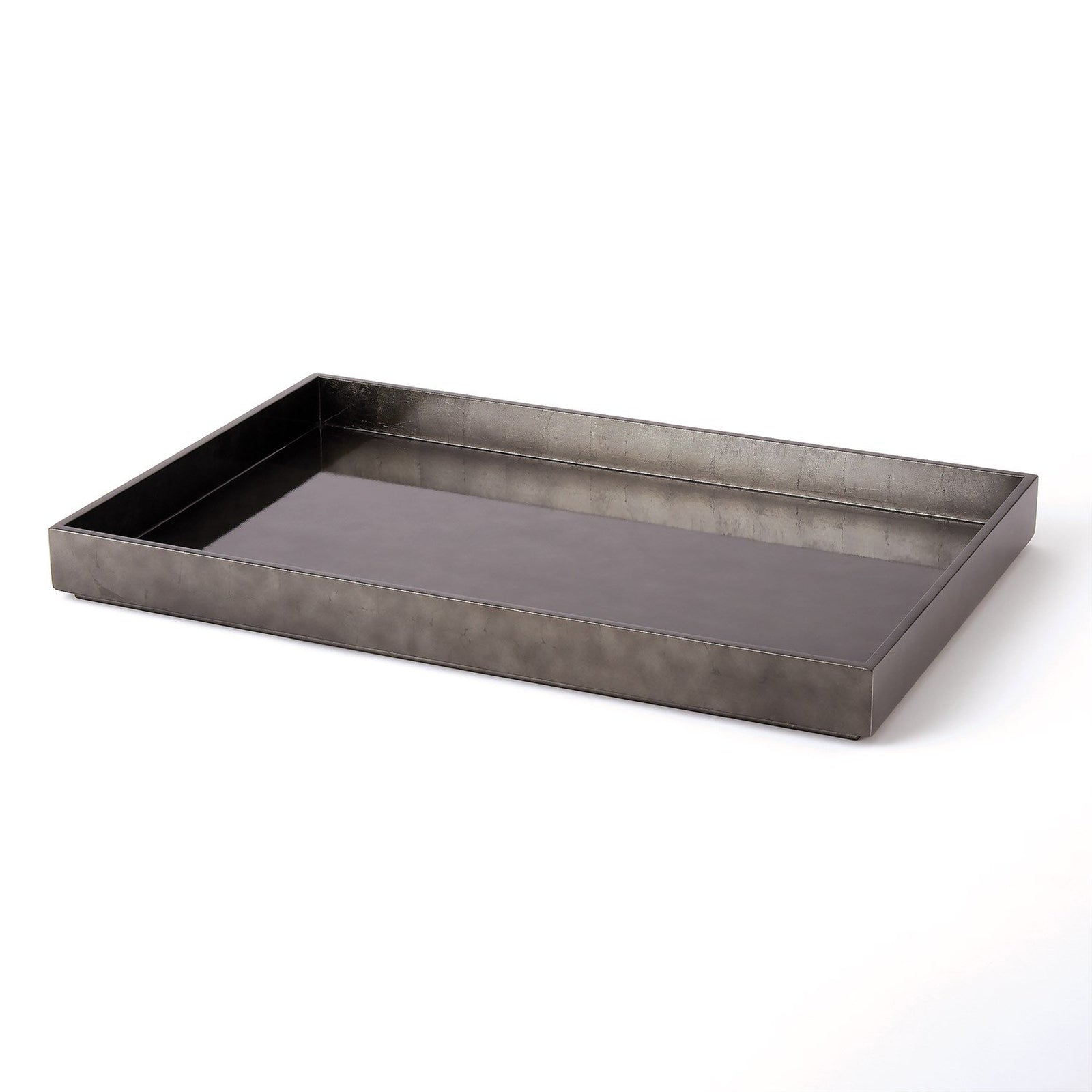 Global Views Gunmetal Silver Leaf Rectangle Tray