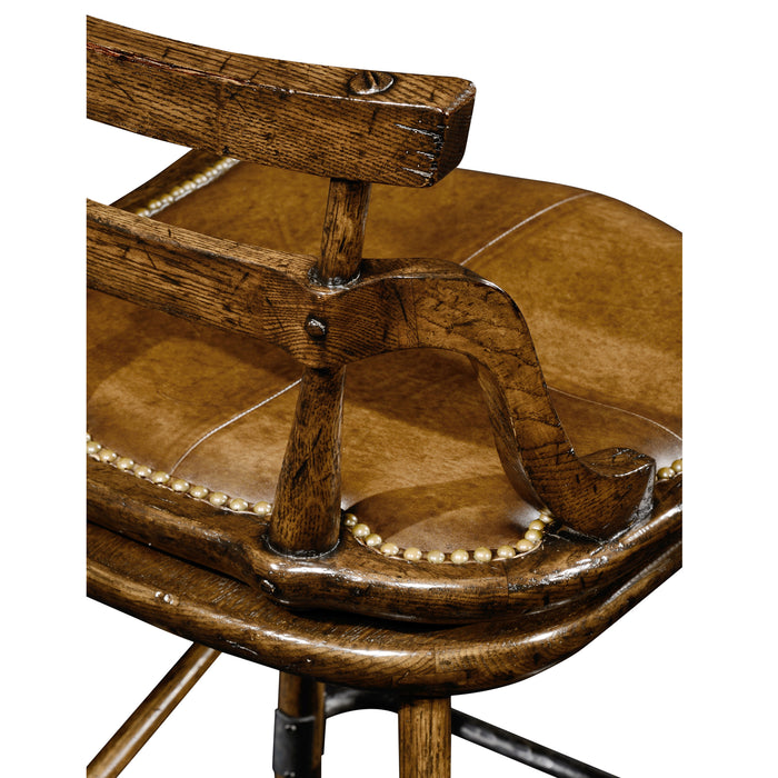 Jonathan Charles Buckingham Oak Barstool with Studded Leather Seat