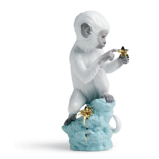 Lladro Curiosity Monkey on Turquoise Rock Figurine
