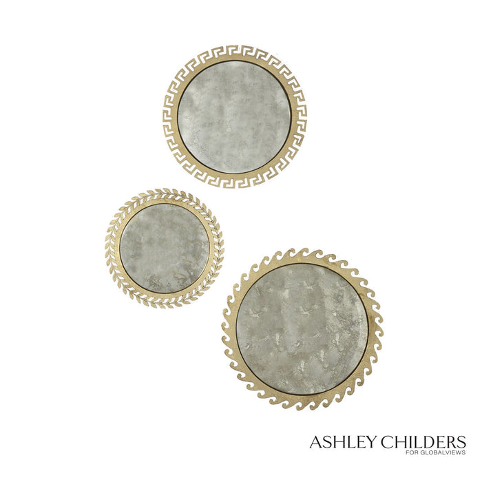 Global Views Greek Isles Mirrors-Antique Gold Leaf Set of 3 by Ashley Childers