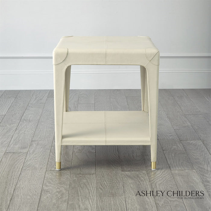 Global Views Tiburtina End Table in Mist Leather by Ashley Childers
